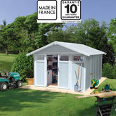 Abri de jardin en PVC 11,2m² UTILITY blanc et gris bleu Grosfillex + kit ancrage offert Ma boutique